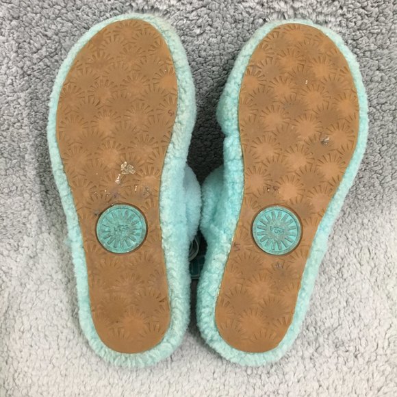 UGG Fluff Yeah Slide Slipper Elastic Sling Back Green/Mint Womens 7.5 Sheepskin - Picture 7 of 12